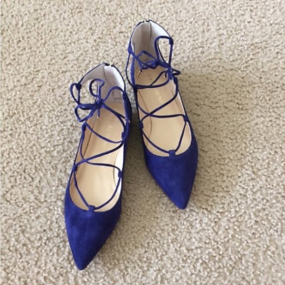 Ivanka Trump Blue Suede Lace-up Flats - Picture 3 of 6